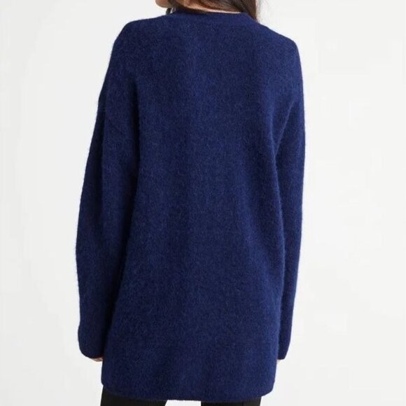 & Other Stories Relaxed Blue Alpaca Wool Blend Diamante Button Long Cardigan XS - Picture 2 of 14